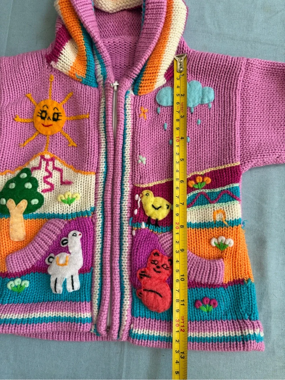 Hand Embroidered Pink Peruvian Kids Hooded Sweater Cardigan Girls Sz 4 Handmade